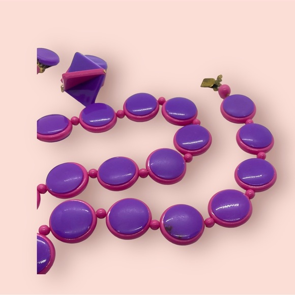 Retro Necklace & Earrings Pink & Purple Jewelry Set - Picture 10 of 11